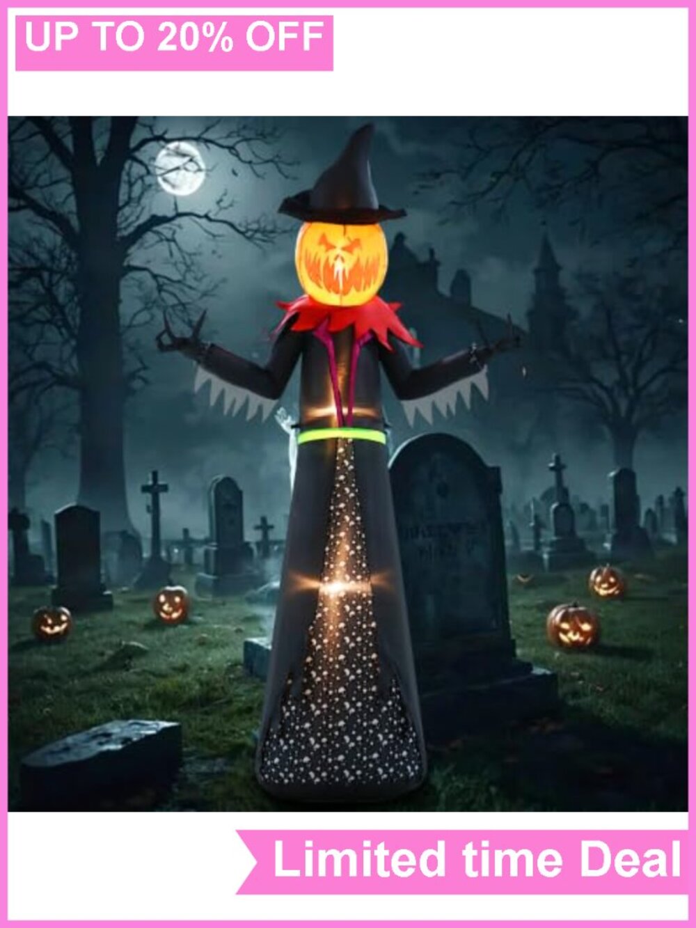 9FT Halloween Inflatable Pumpkin Witch LED Yard Decor Polyester
